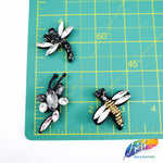 Grey/Pink/Crystal Insect Beaded Rhinestone Applique, BA-096