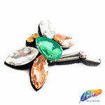 Green/Peach/Crystal Insect Rhinestone Beaded Patch Applique, BA-091