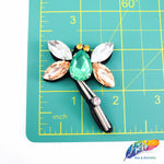 Green/Peach/Crystal Insect Rhinestone Beaded Patch Applique, BA-091