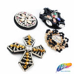 Gold/Black Motif Beaded Rhinestone Applique on Felt, BA-068