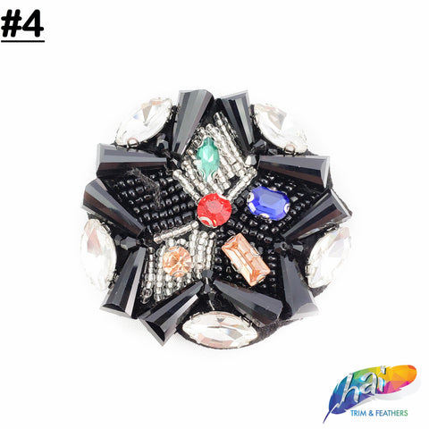 Crystal/Black Star Beaded Rhinestone Applique on Felt, BA-122