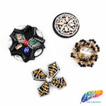 Gold/Black Motif Beaded Rhinestone Applique on Felt, BA-068