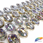 1 1/8" Oval Plastic Stud Trim w/ Rhinestones, PST-044