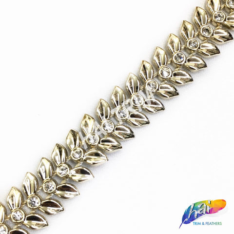 9/16" Gold Wing Plastic Stud Trim w/ Rhinestones, PST-071