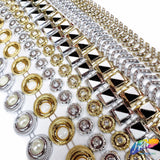 5/8" Gold Curved Plastic Stud Trim w/ Rhinestones, PST-066