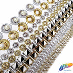 5/8" Gold Curved Plastic Stud Trim w/ Rhinestones, PST-066