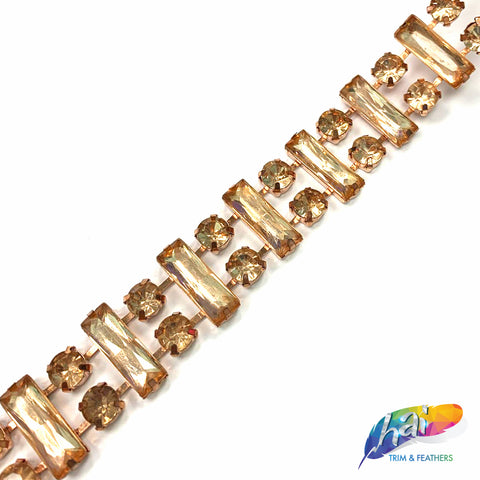 SALE! 7/8" Peach Rectangle/Round Rhinestone Trim, RT-141