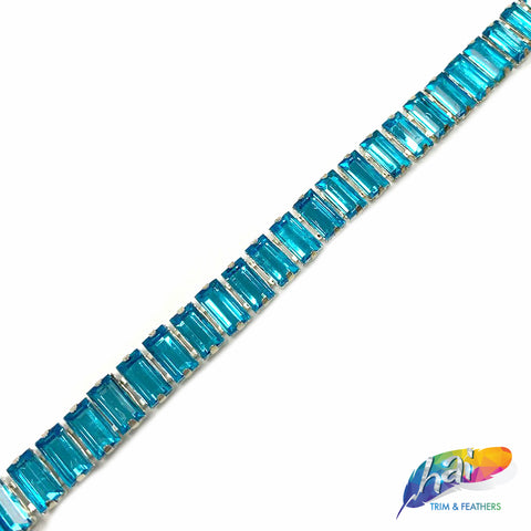 SALE! 1/2" Aqua Rectangle Rhinestone Cupchain Trim, RT-143