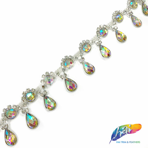 SALE! 1 1/2" Silver AB Dangling Rhinestone Trim, RT-145